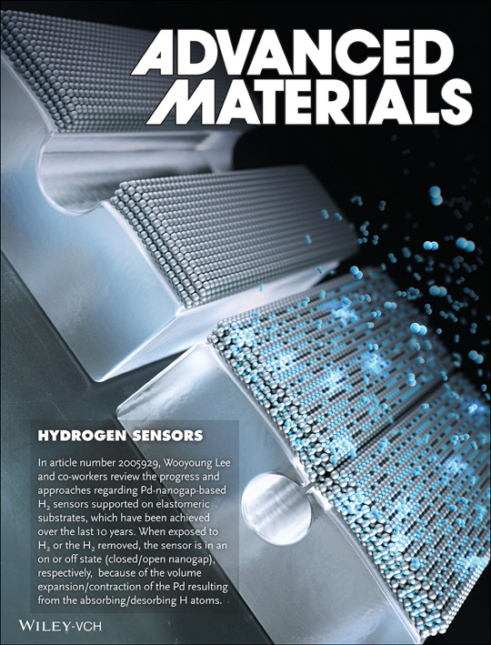 DGIST는 수소에 노출되는 순간 바로 탐지가 가능하고, 누출된 수소가스의 농도를 정량 분석할 수 있는 '나노갭'을 활용한 수소가스 센서를 개발했다. 사진은 관련 연구성과가 실린 국제학술지의 표지 모습  DGIST 제공
